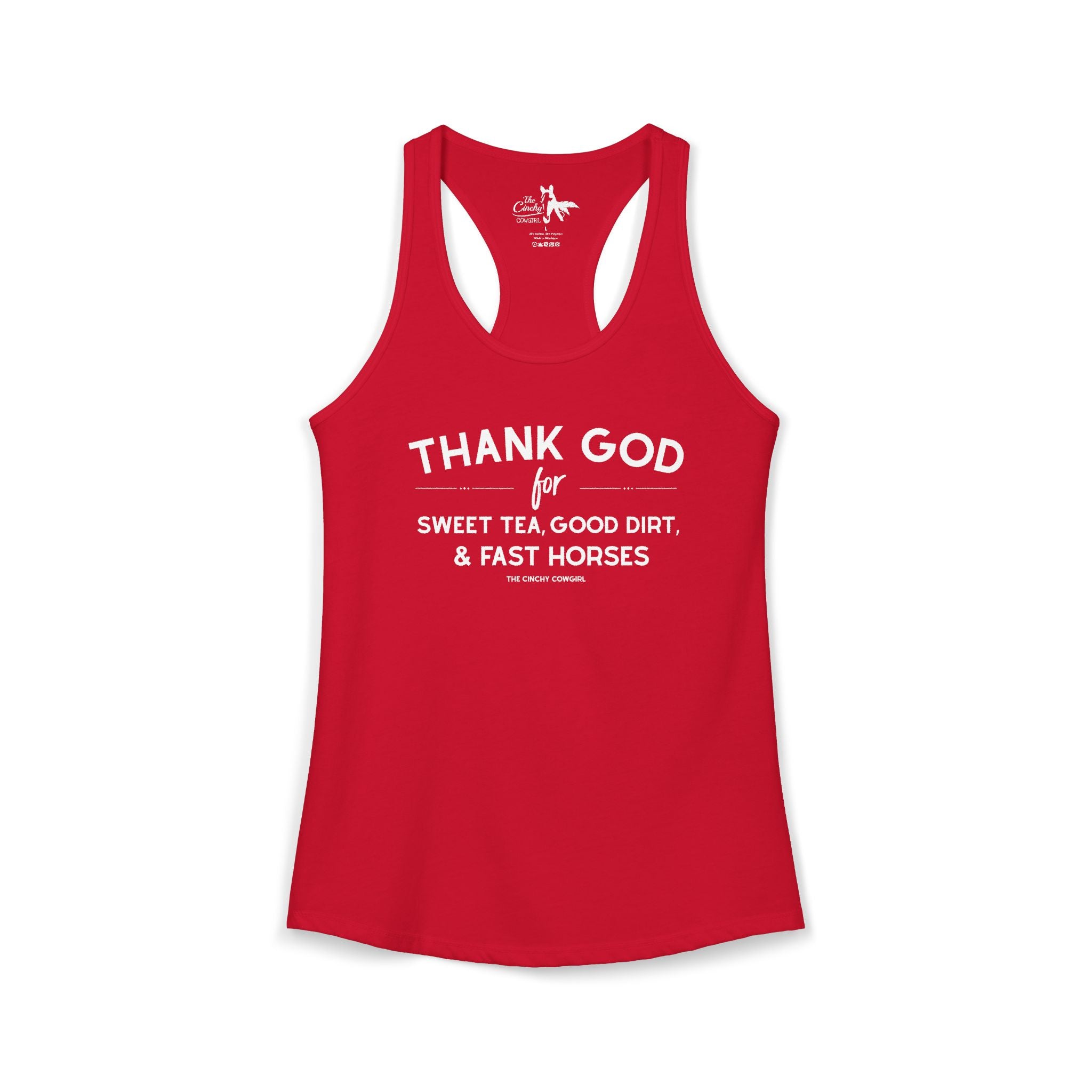 Thank God For Sweet Tea, Good Dirt & Fast Horses Tank Top Tank Top The Cinchy Cowgirl - Print XS Solid Red