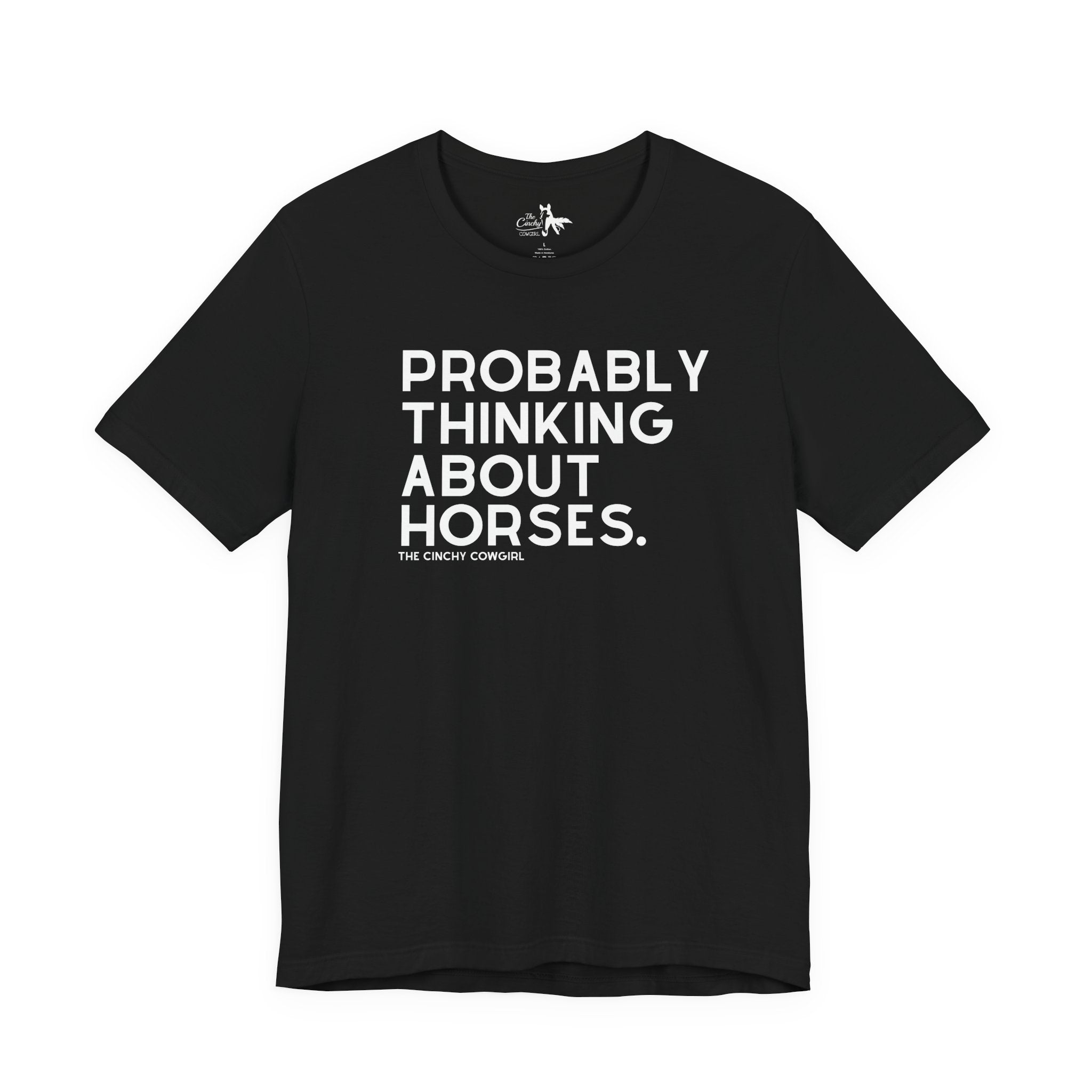 Probably Thinking About Horses Short Sleeve Tee Graphic Tee The Cinchy Cowgirl - Print Black XS