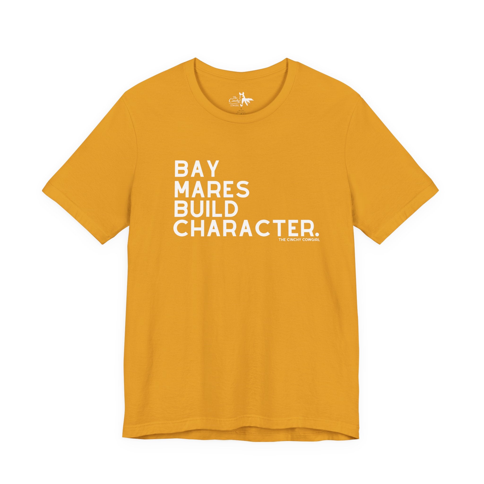 Bay Mares Build Character Short Sleeve Tee Graphic Tee The Cinchy Cowgirl - Print Mustard XS