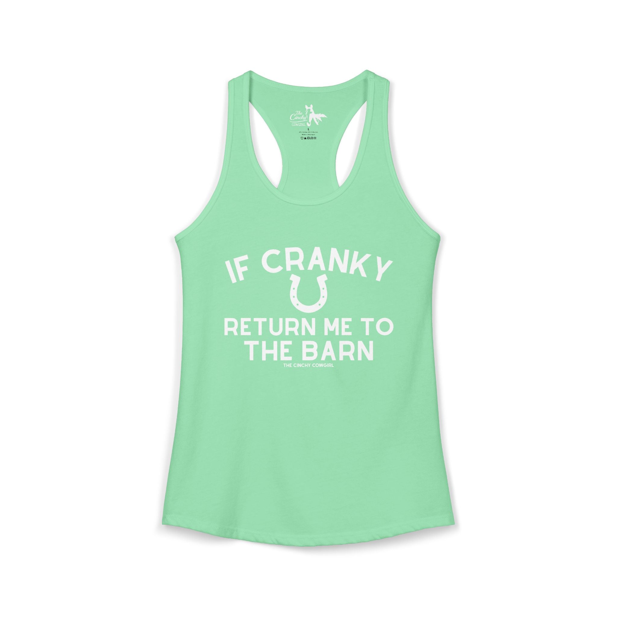 If Cranky Return Me To The Barn Tank Top Tank Top The Cinchy Cowgirl - Print XS Solid Mint
