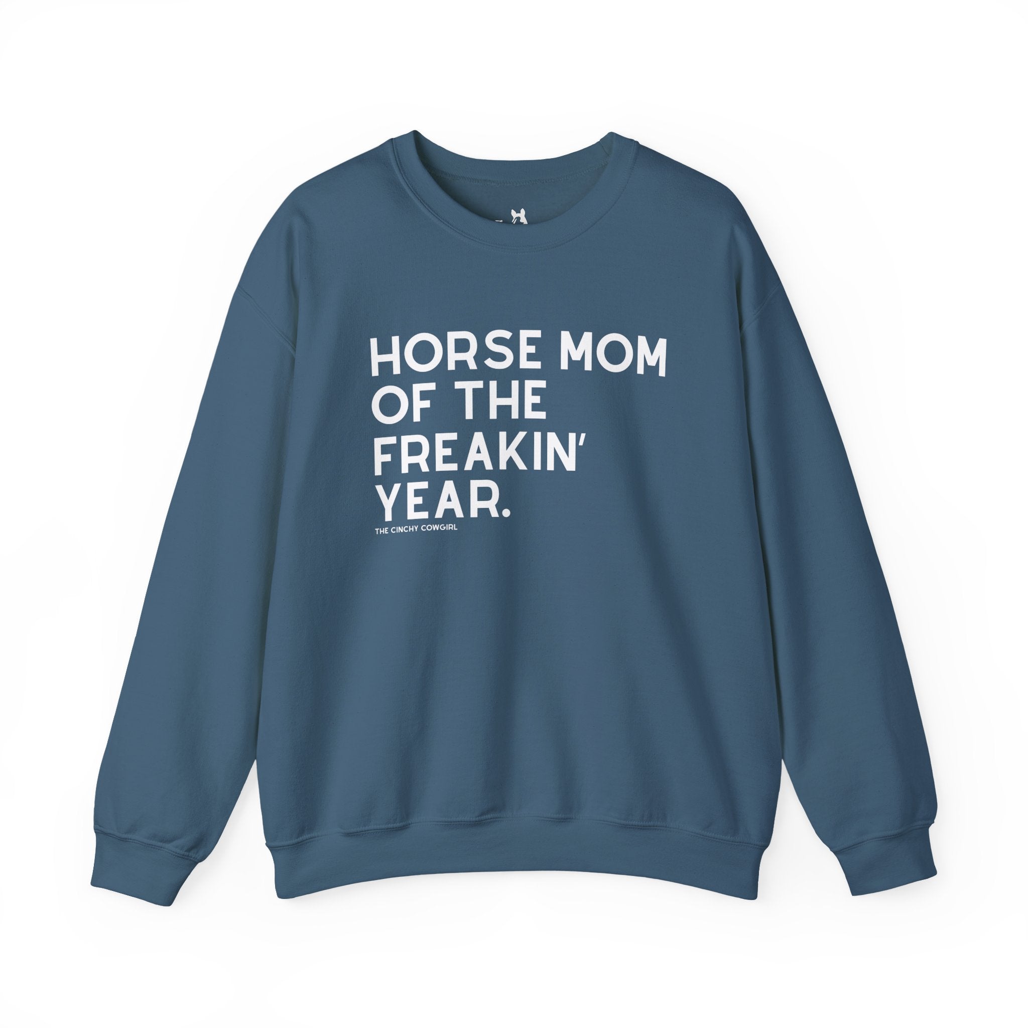 Horse Mom of the Freakin' Year Fleece Pullover Graphic Pullover The Cinchy Cowgirl - Print S Indigo Blue
