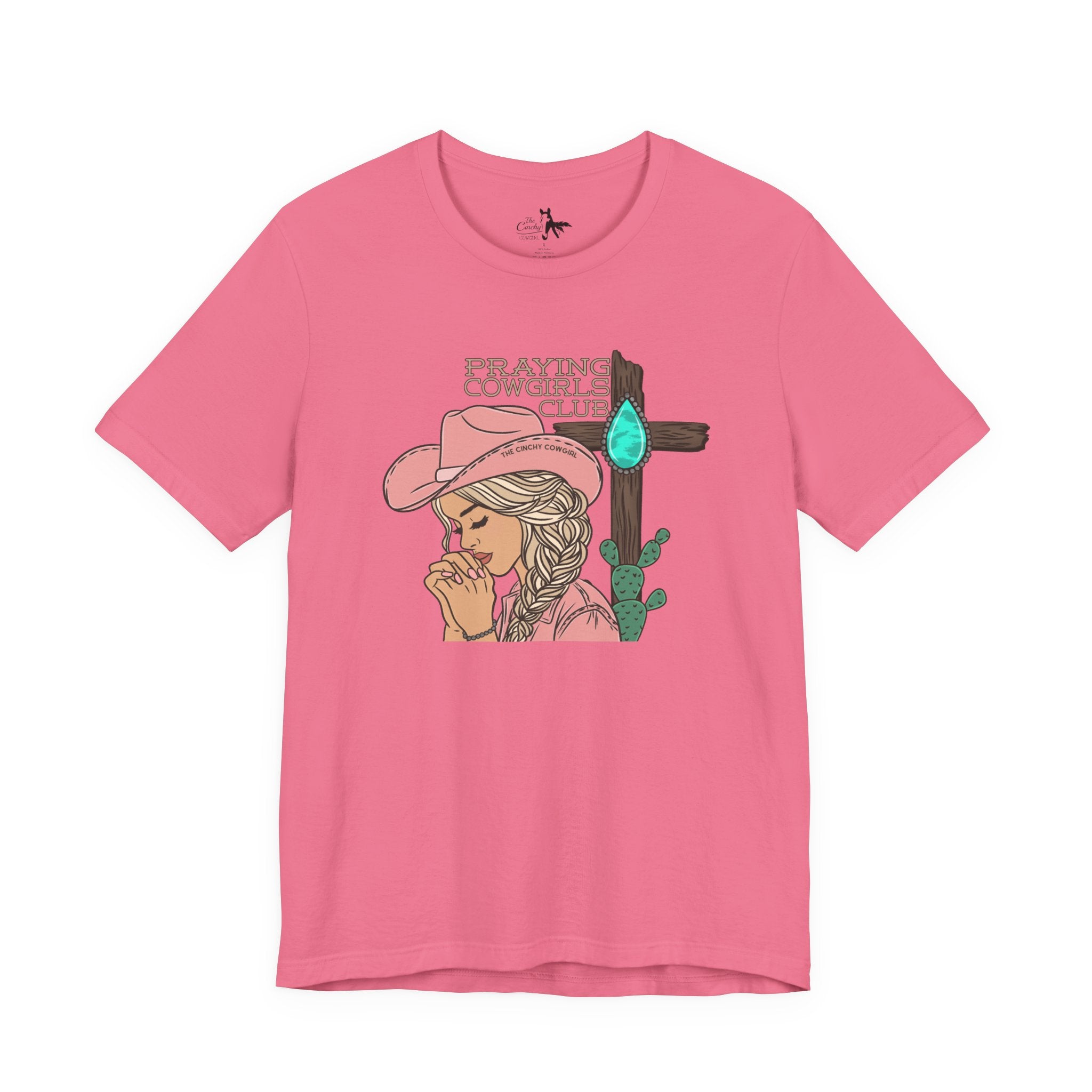 Praying Cowgirls Club Short Sleeve Tee Graphic Tee The Cinchy Cowgirl - Print Charity Pink XS