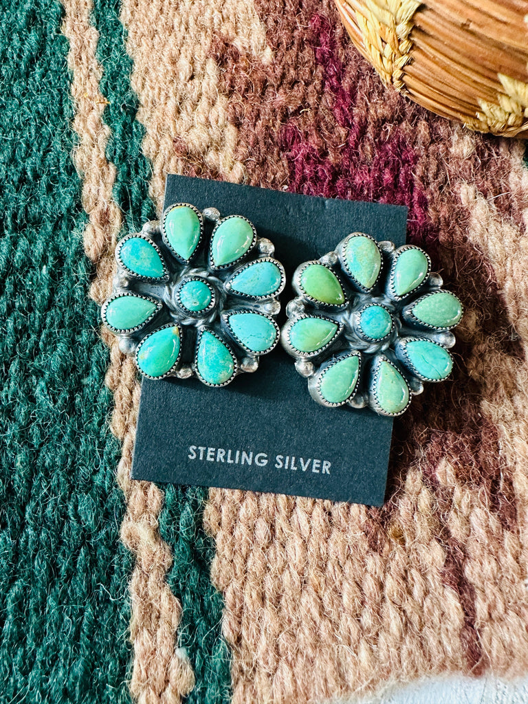 Green Turquoise Cluster Stud Earrings NT jewelry Nizhoni Traders LLC   