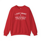 I Just Want To Drink Margaritas And Ride My Horse Pullover Sweatshirt The Cinchy Cowgirl - Print S Red