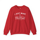 I Just Want To Drink Sweet Tea And Ride My Horse Pullover Sweatshirt The Cinchy Cowgirl - Print S Red