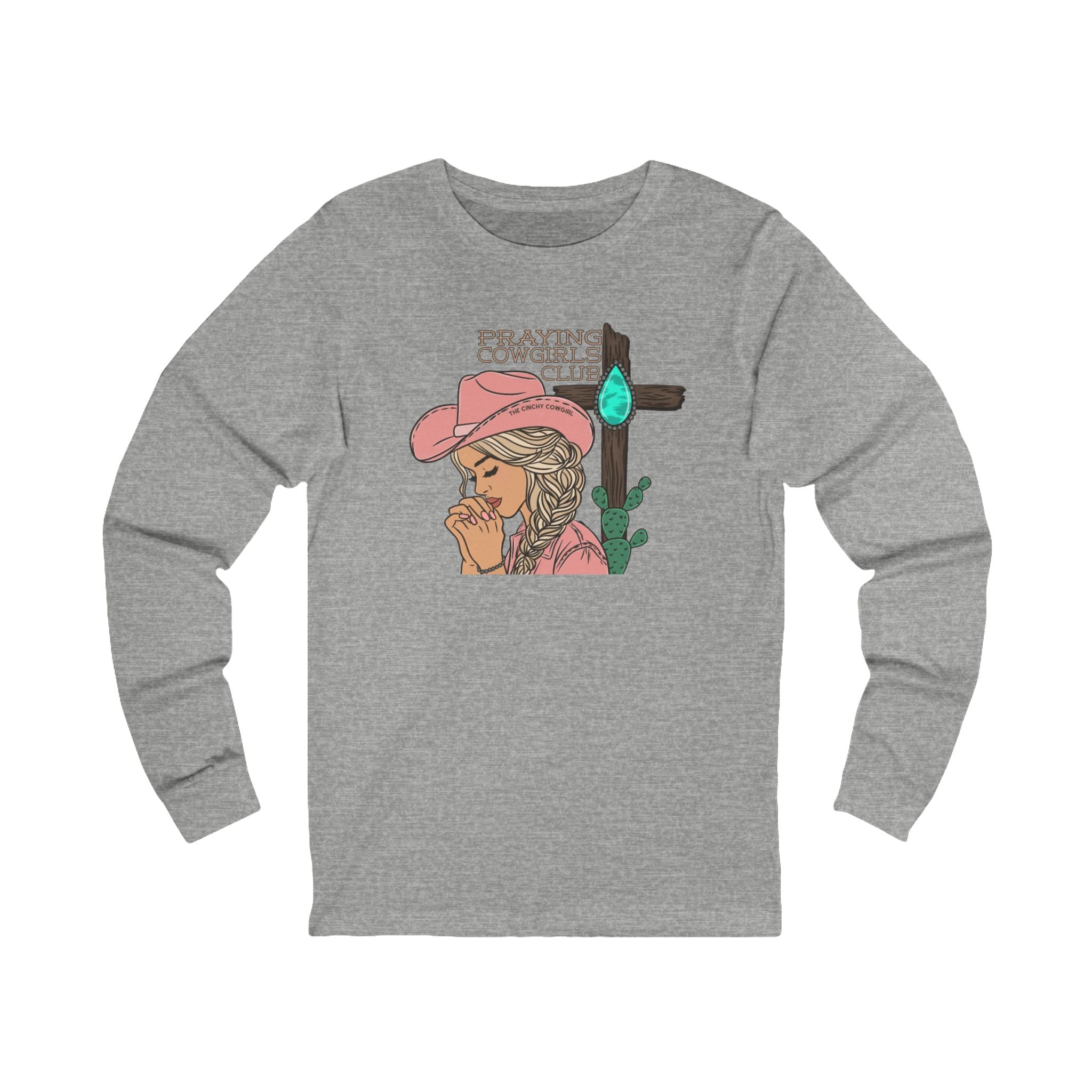 Praying Cowgirls Club Long Sleeve Tee Long-sleeve The Cinchy Cowgirl - Print S Athletic Heather
