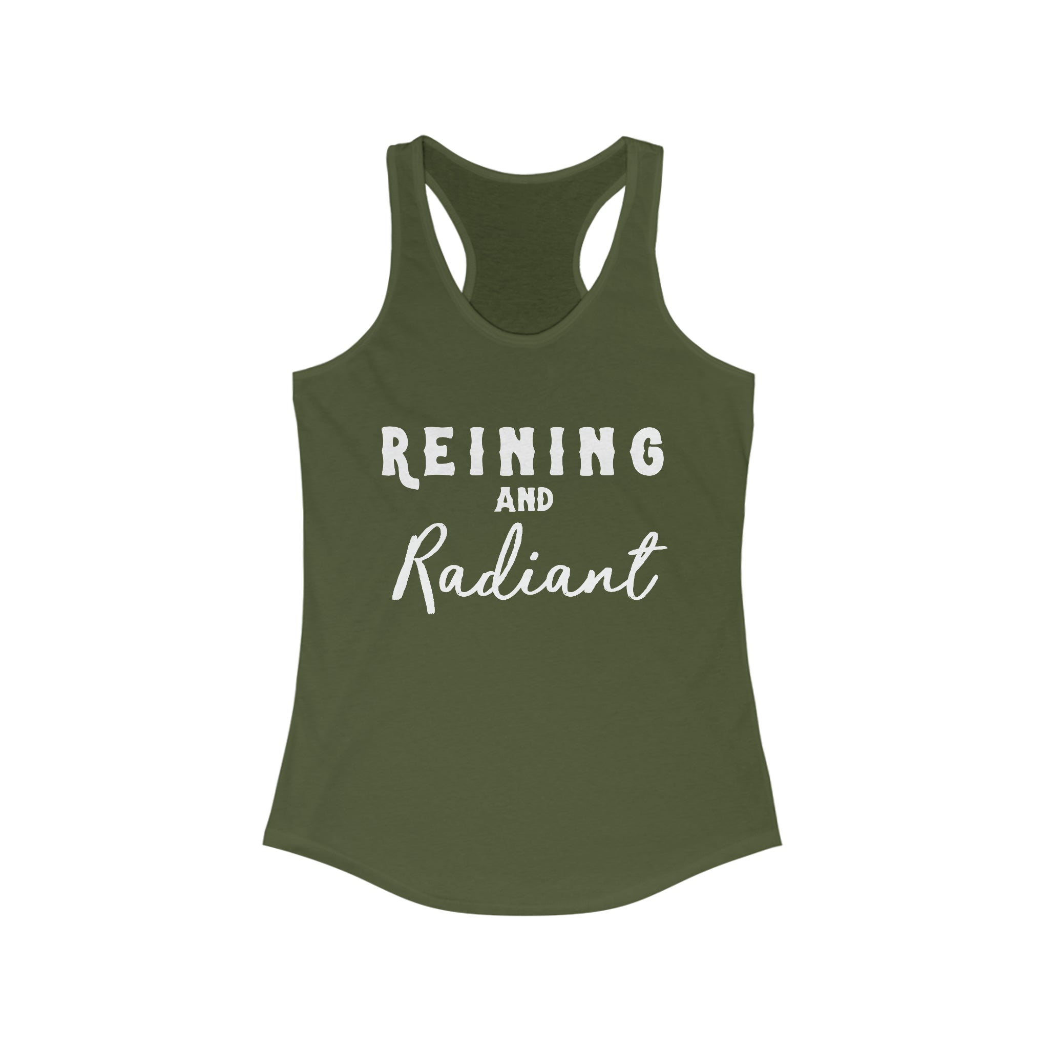 Reining & Radiant Racerback Tank Horse Riding Discipline Tee Printify XS Solid Military Green 