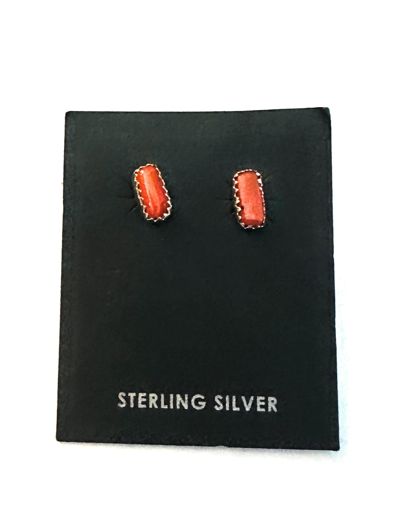 Coral Bar Stud Earrings NT jewelry Nizhoni Traders LLC   