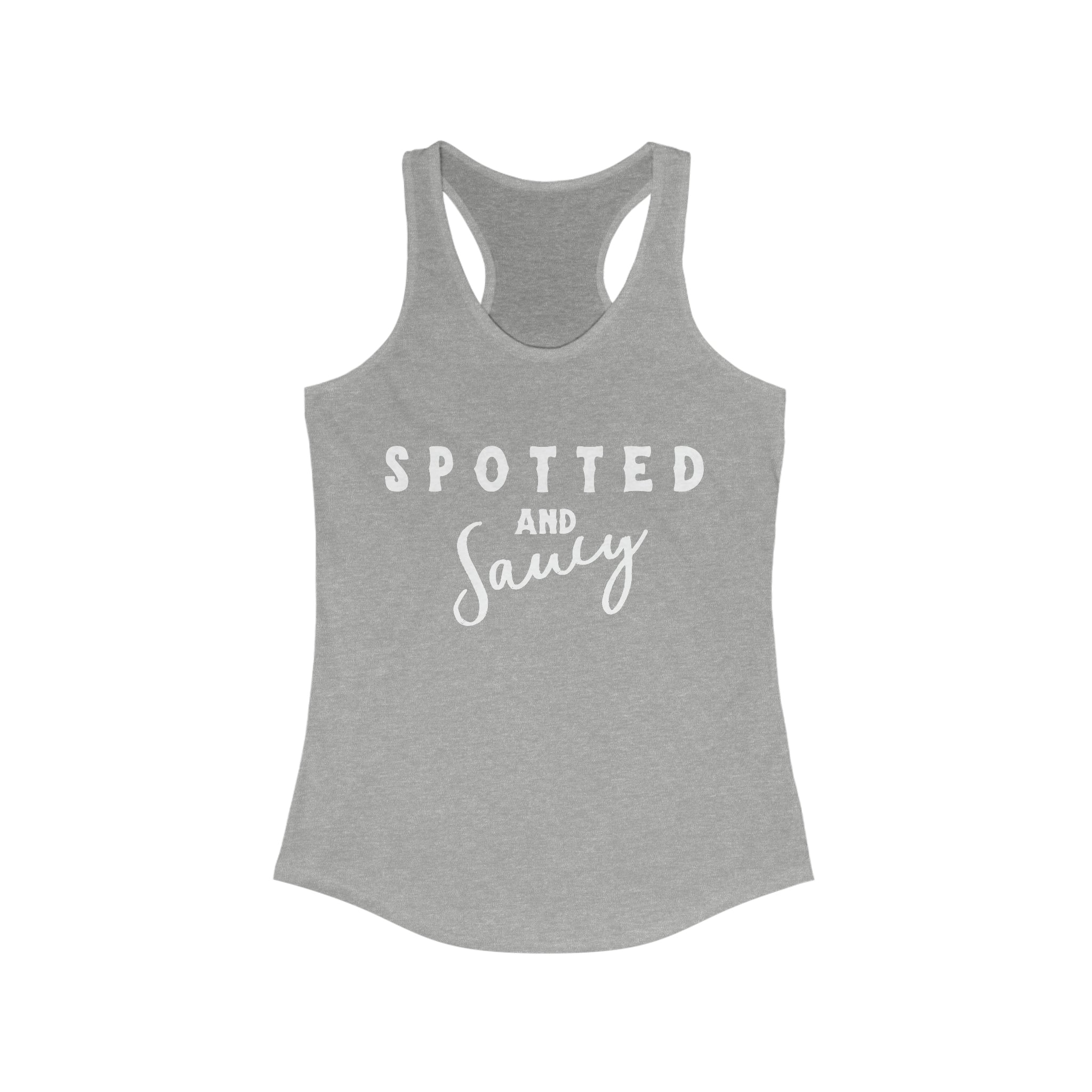 Spotted & Saucy Racerback Tank Horse Color Shirts Printify XS Heather Grey