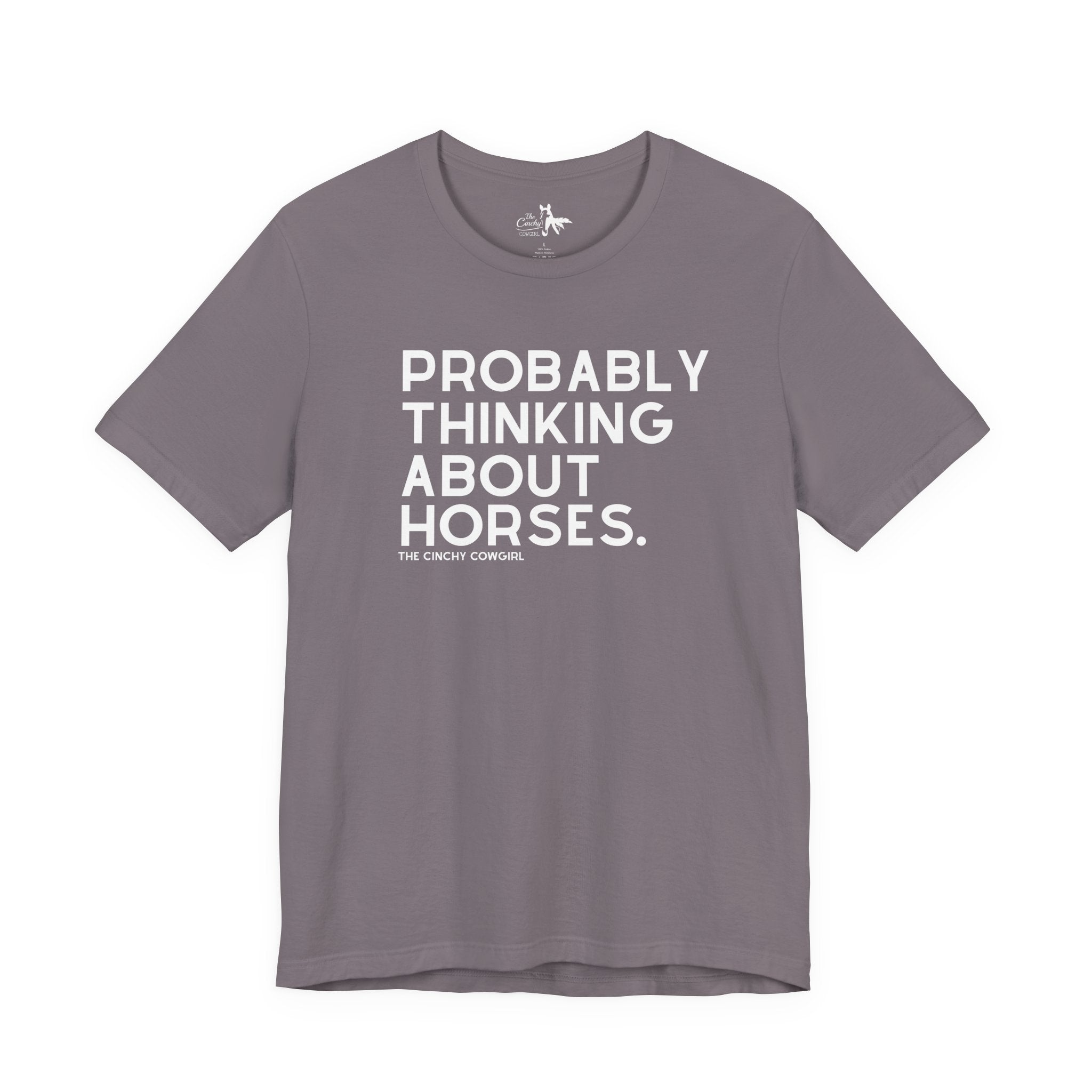 Probably Thinking About Horses Short Sleeve Tee Graphic Tee The Cinchy Cowgirl - Print Storm XS