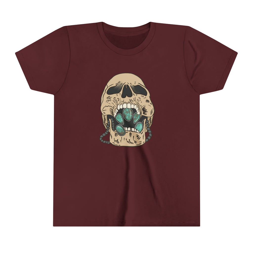 Squash Blossom Skull Youth Short Sleeve Tee Maroon