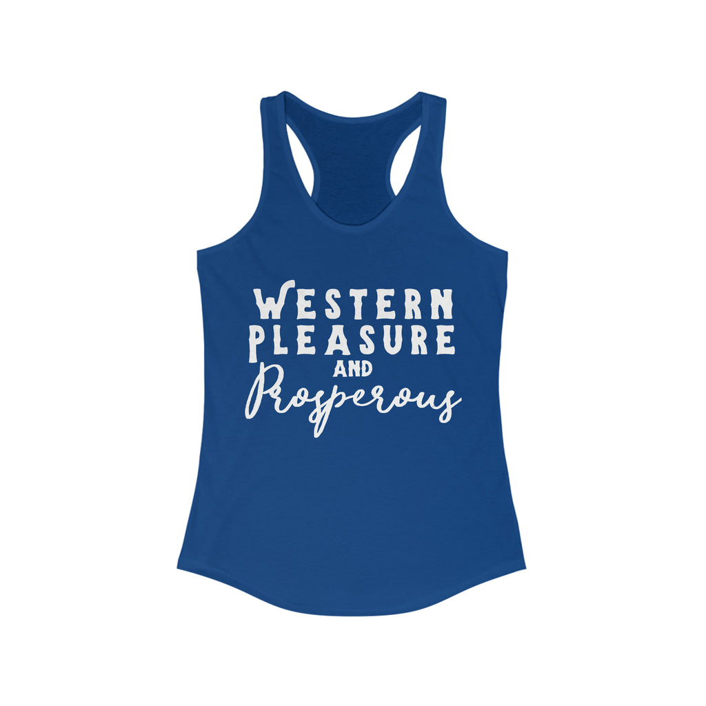 Western Pleasure & Prosperous Racerback Tank Horse Riding Discipline Tee Printify XS Solid Royal 