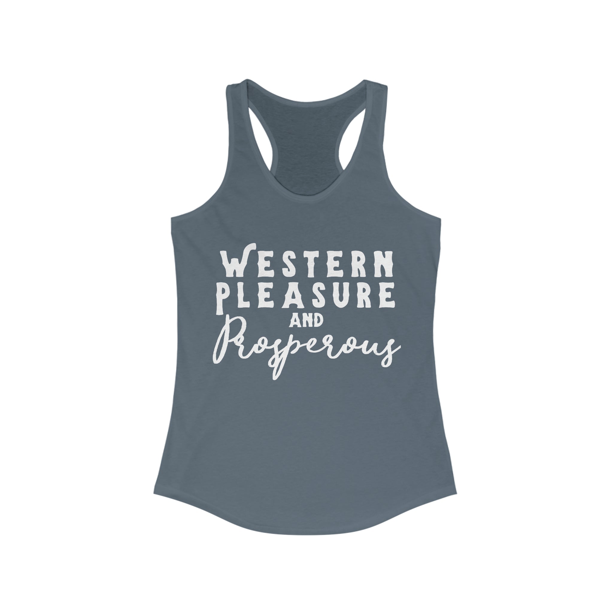 Western Pleasure & Prosperous Racerback Tank Horse Riding Discipline Tee Printify XS Solid Indigo