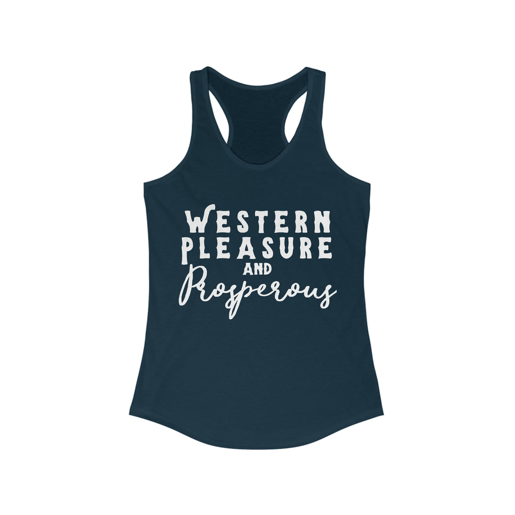 Western Pleasure & Prosperous Racerback Tank Horse Riding Discipline Tee Printify XS Solid Midnight Navy 