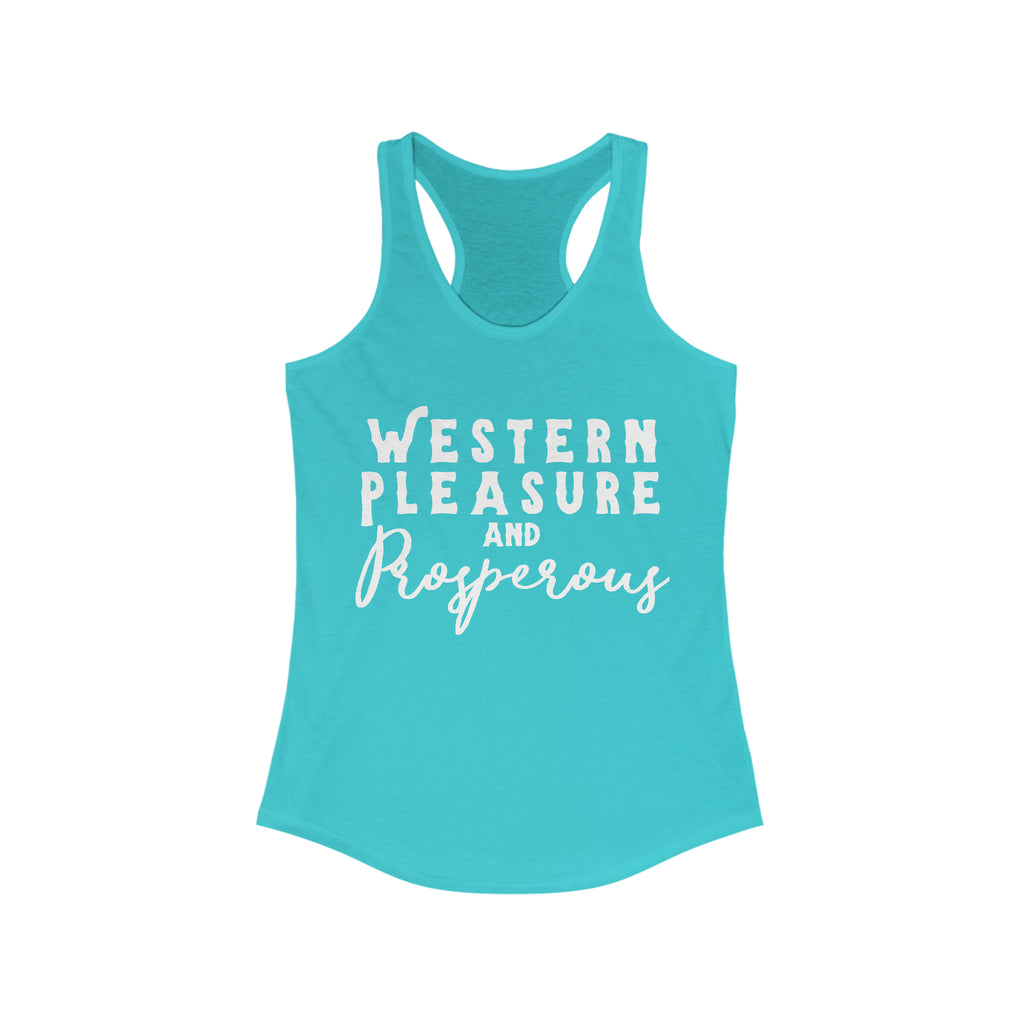 Western Pleasure & Prosperous Racerback Tank Horse Riding Discipline Tee Printify XS Solid Tahiti Blue 