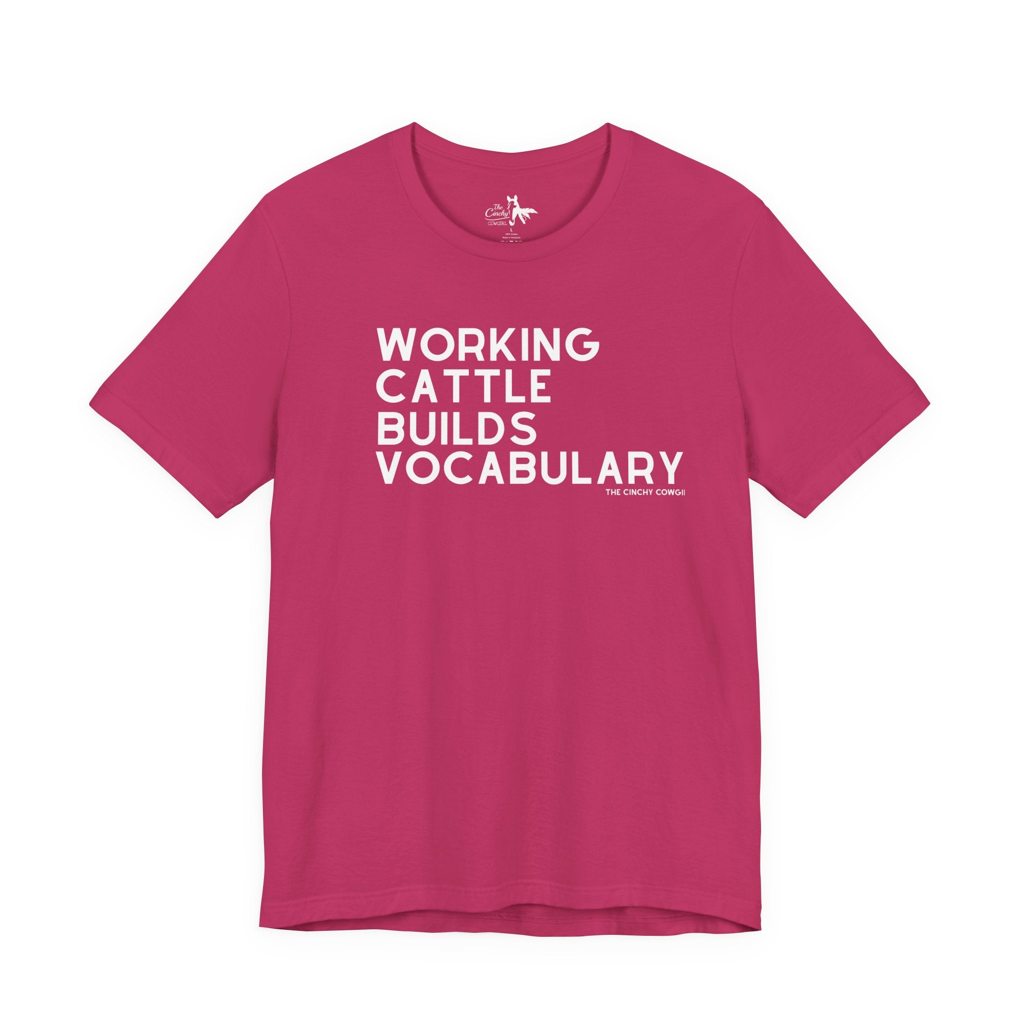 Working Cattle Builds Vocabulary Short Sleeve Tee T-Shirt The Cinchy Cowgirl - Print Berry XS