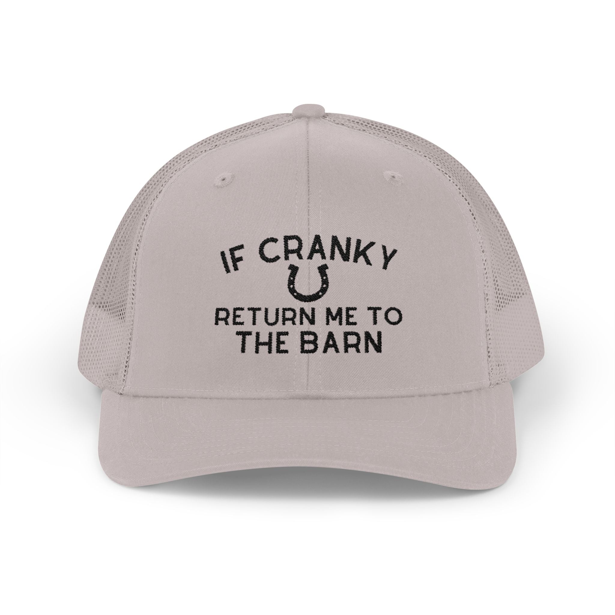 If Cranky Return Me To The Barn Trucker Hat Embroidered TCC Hat The Cinchy Cowgirl - Print Silver