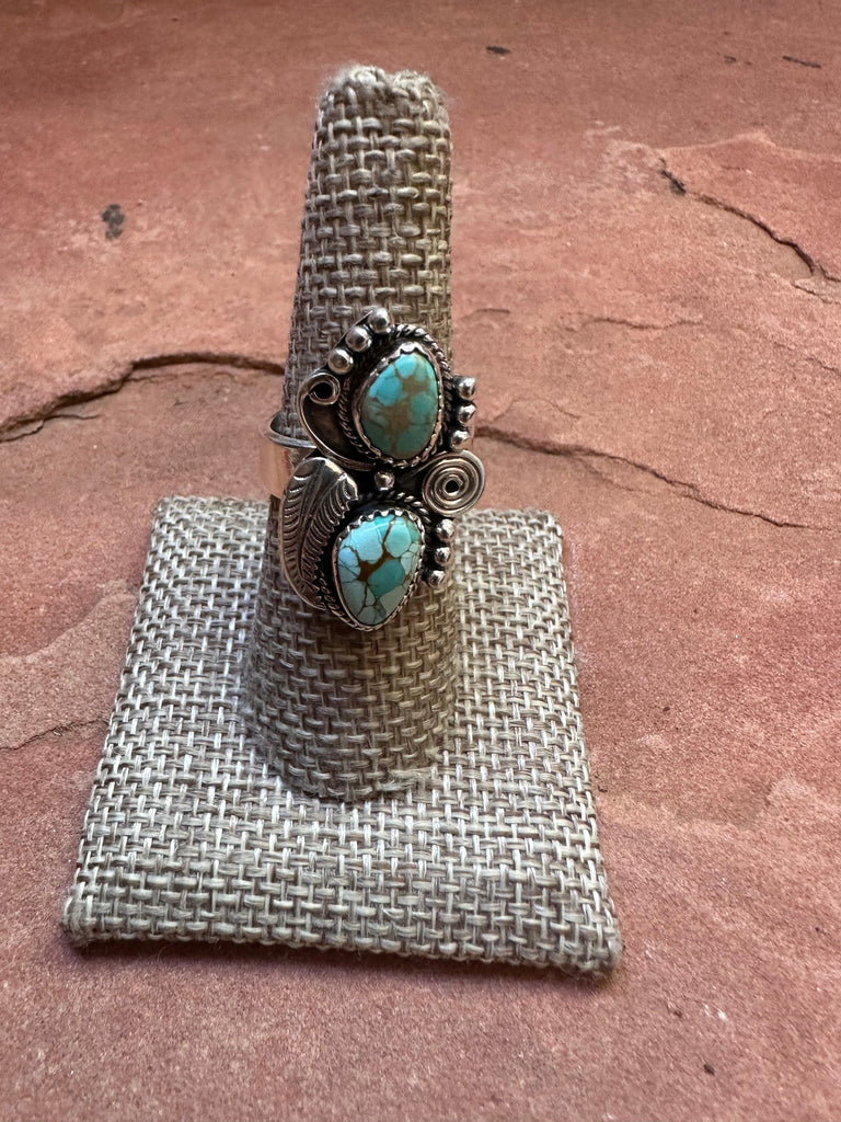 Handmade Turquoise & Sterling Silver Adjustable Feather Ring Signed Nizhoni Jewelry & Watches:Ethnic, Regional & Tribal:Native American:Rings Nizhoni Traders LLC   