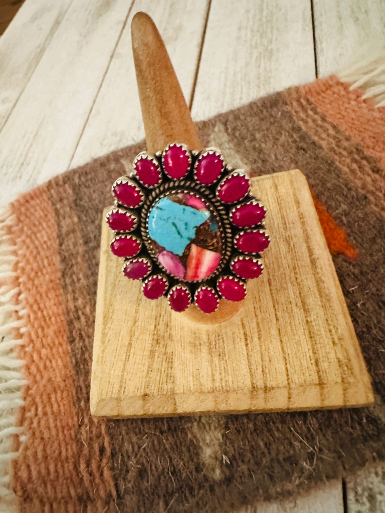 Handmade Sterling Silver, Pink Onyx & Pink Dream Cluster Adjustable Ring by Nizhoni Jewelry & Watches:Ethnic, Regional & Tribal:Native American:Necklaces & Pendants Nizhoni Traders LLC   