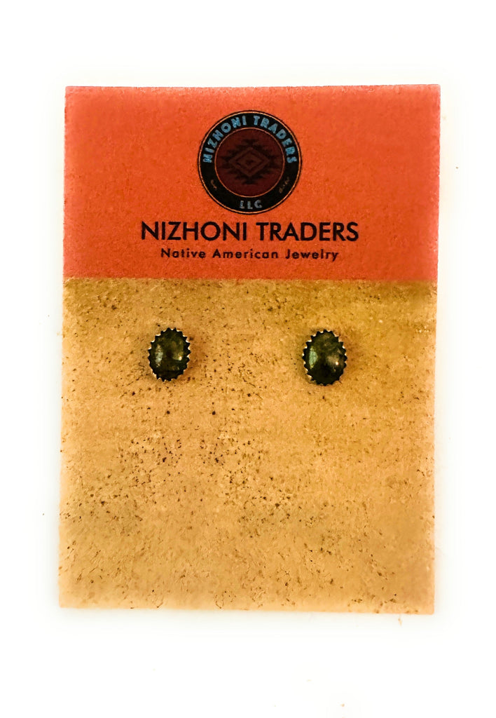 Navajo Green Turquoise and Sterling Silver Stud Earrings NT jewelry Nizhoni Traders LLC   