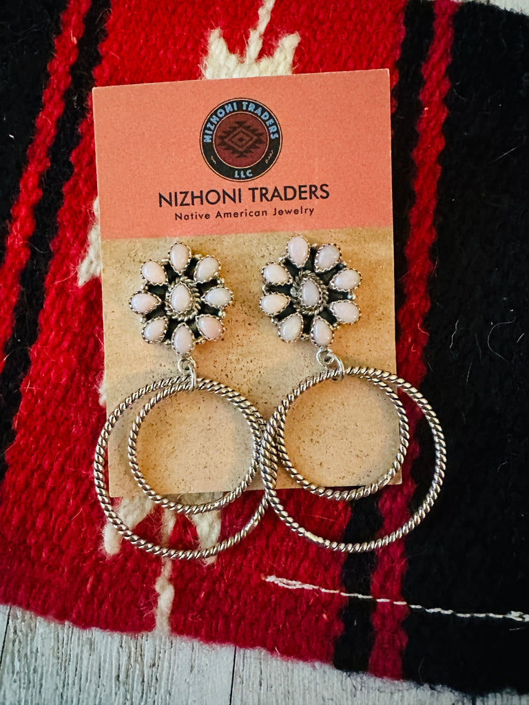 Floral Cluster Hoop Earrings Signed Nizhoni NT jewelry Nizhoni Traders LLC   
