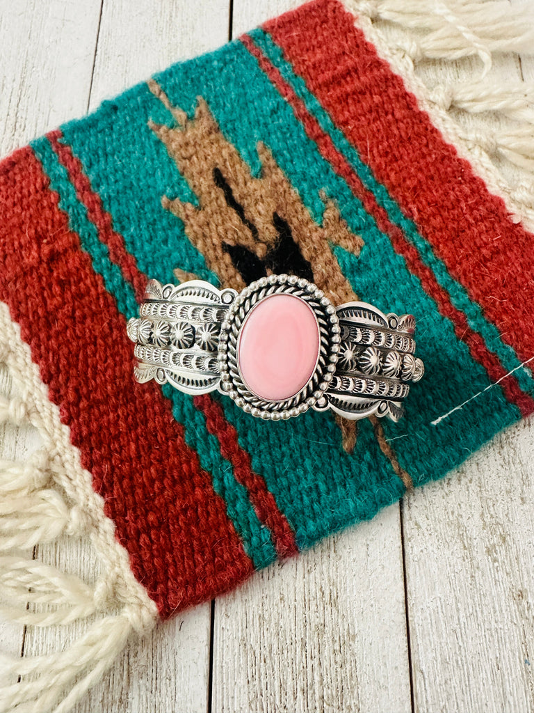 Navajo Queen Pink Conch & Sterling Silver Cuff Bracelet NT jewelry Nizhoni Traders LLC   