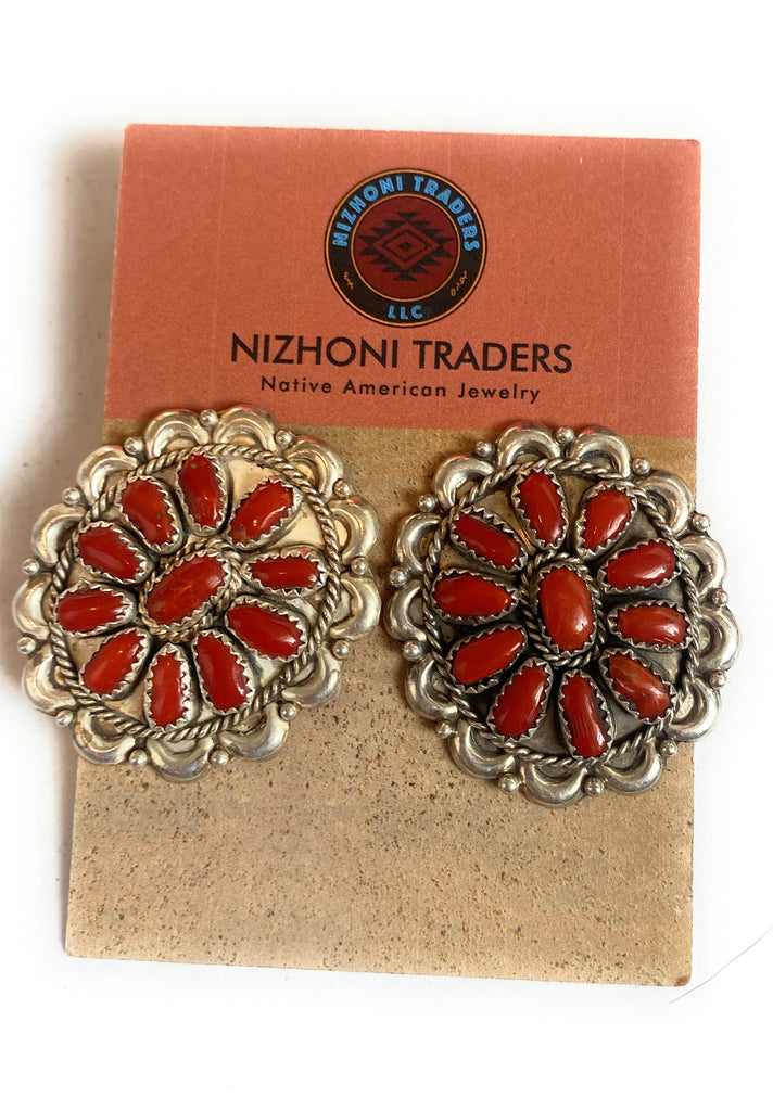Coral Floral Cluster Post Earrings NT jewelry Nizhoni Traders LLC   