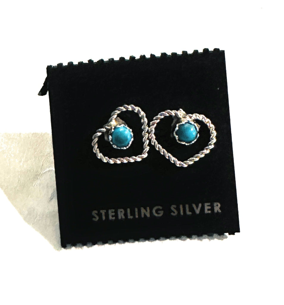 Navajo Turquoise & Sterling Silver Heart Stud Earrings Jewelry & Watches:Ethnic, Regional & Tribal:Native American:Earrings Nizhoni Traders LLC   