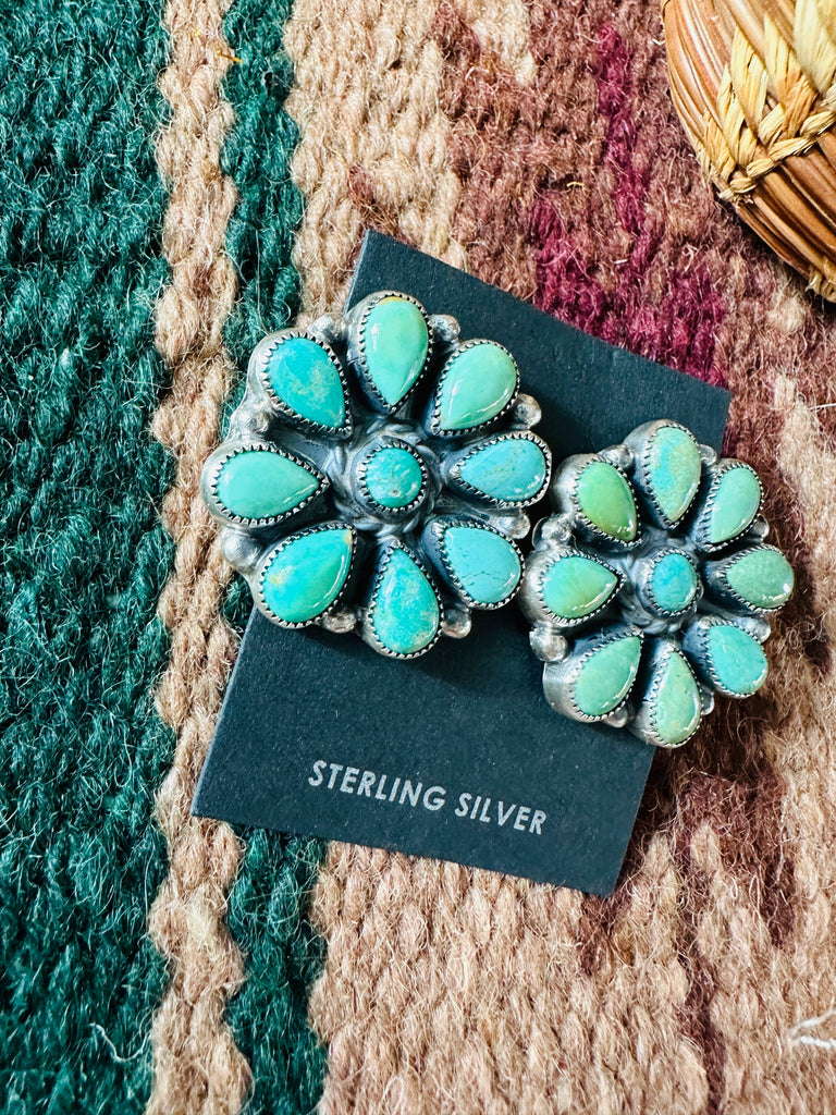 Green Turquoise Cluster Stud Earrings NT jewelry Nizhoni Traders LLC   