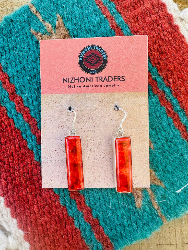 Apple Coral Dangle Earrings NT jewelry Nizhoni Traders LLC   