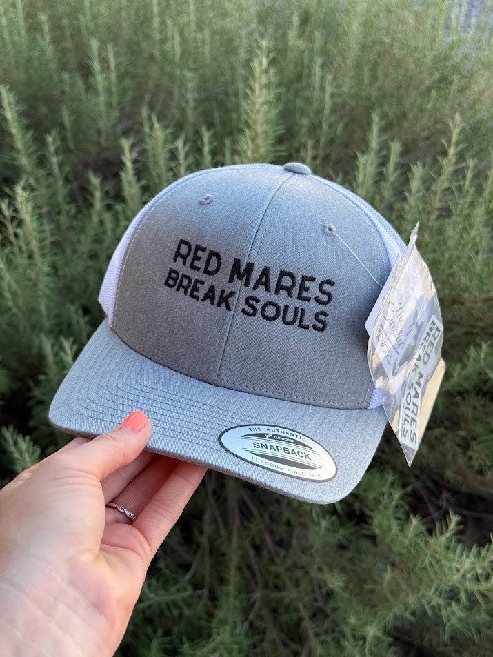 Red Mares Break Souls Embroidered Hat - Gray/White Embroidered TCC Hat The Cinchy Cowgirl