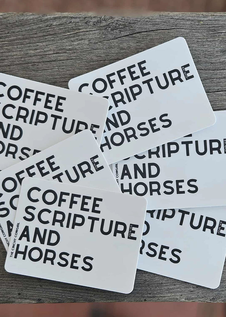 Coffee Scripture Horses Sticker Sticker The Cinchy Cowgirl