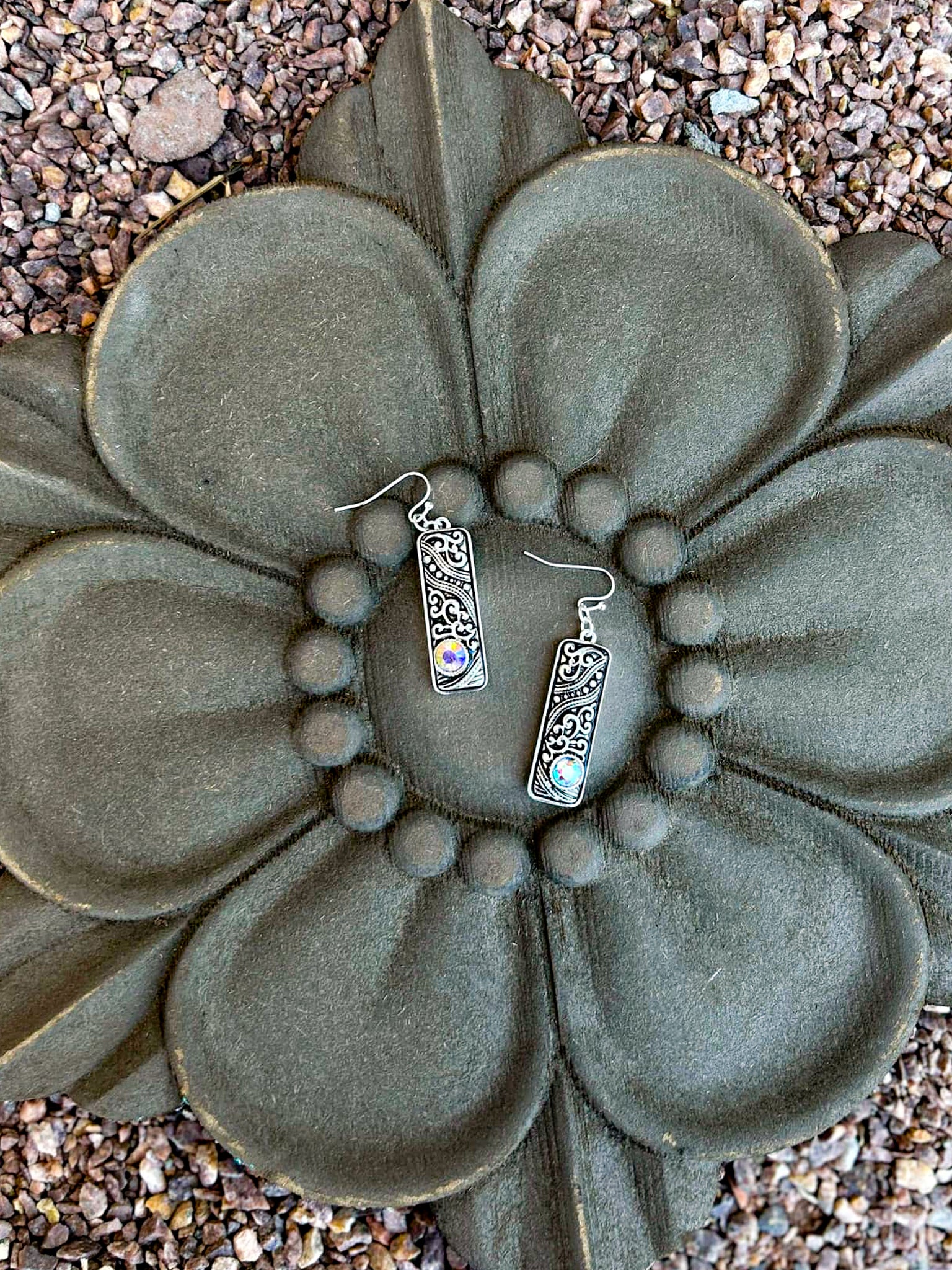 Antique Silver Color with AB Stone Dangle Earrings Earrings Blue Tortoise