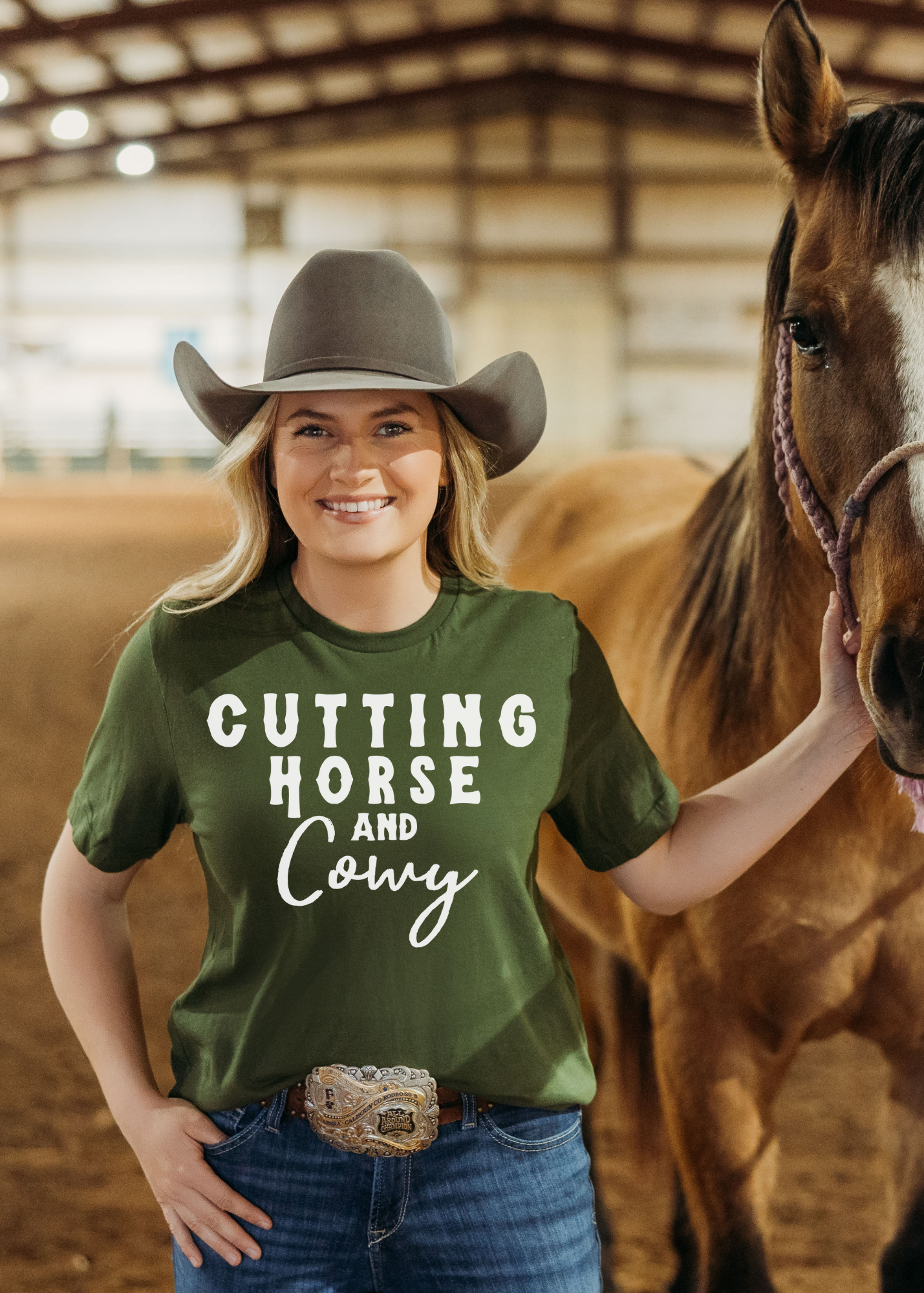 Cutting Horse & Cowy Short Sleeve Tee Horse Riding Discipline Tee Printify Olive XS 