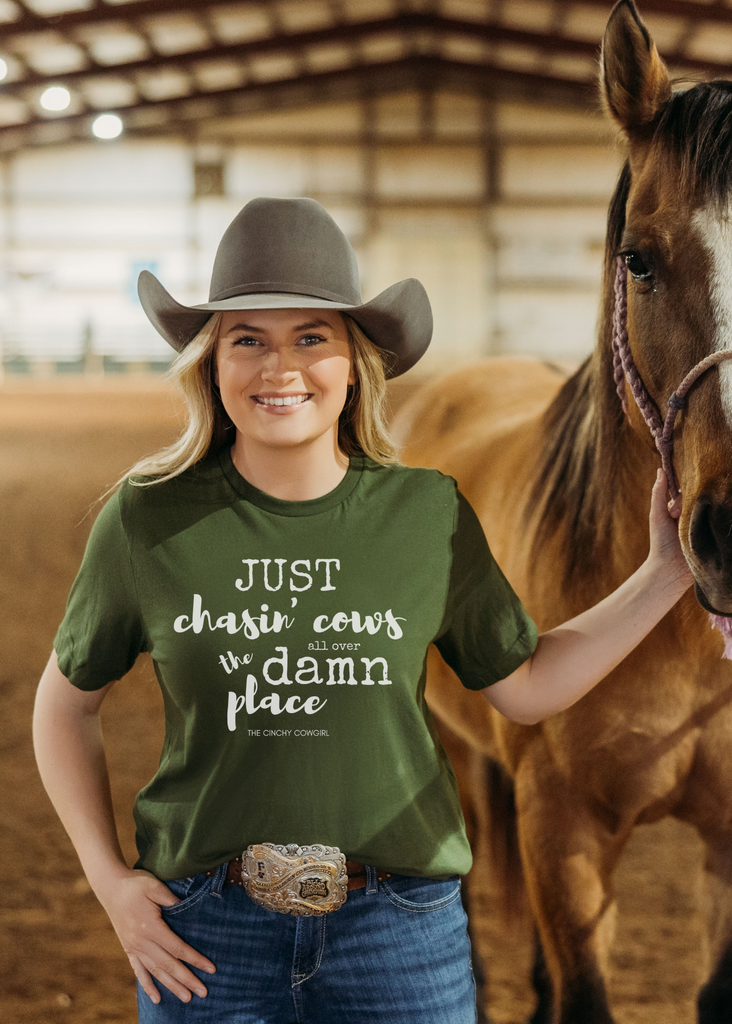 Just Chasin' Cows Short Sleeve Tee tcc graphic tee Printify Olive XS 
