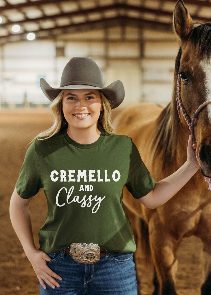 Cremello & Classy Short Sleeve Tee Horse Color Shirt Printify Olive XS 
