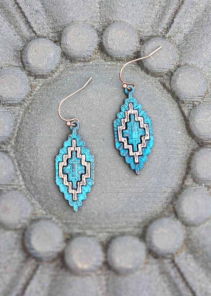 Aztec Dangle Earrings Earrings Blue Tortoise