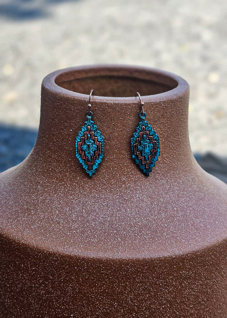 Aztec Dangle Earrings Earrings Blue Tortoise