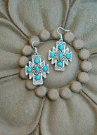 Aztec Design Concho Stone Dangle Earrings Earrings Blue Tortoise