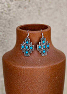 Aztec Design Concho Stone Dangle Earrings Earrings Blue Tortoise