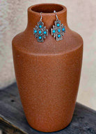 Aztec Design Concho Stone Dangle Earrings Earrings Blue Tortoise