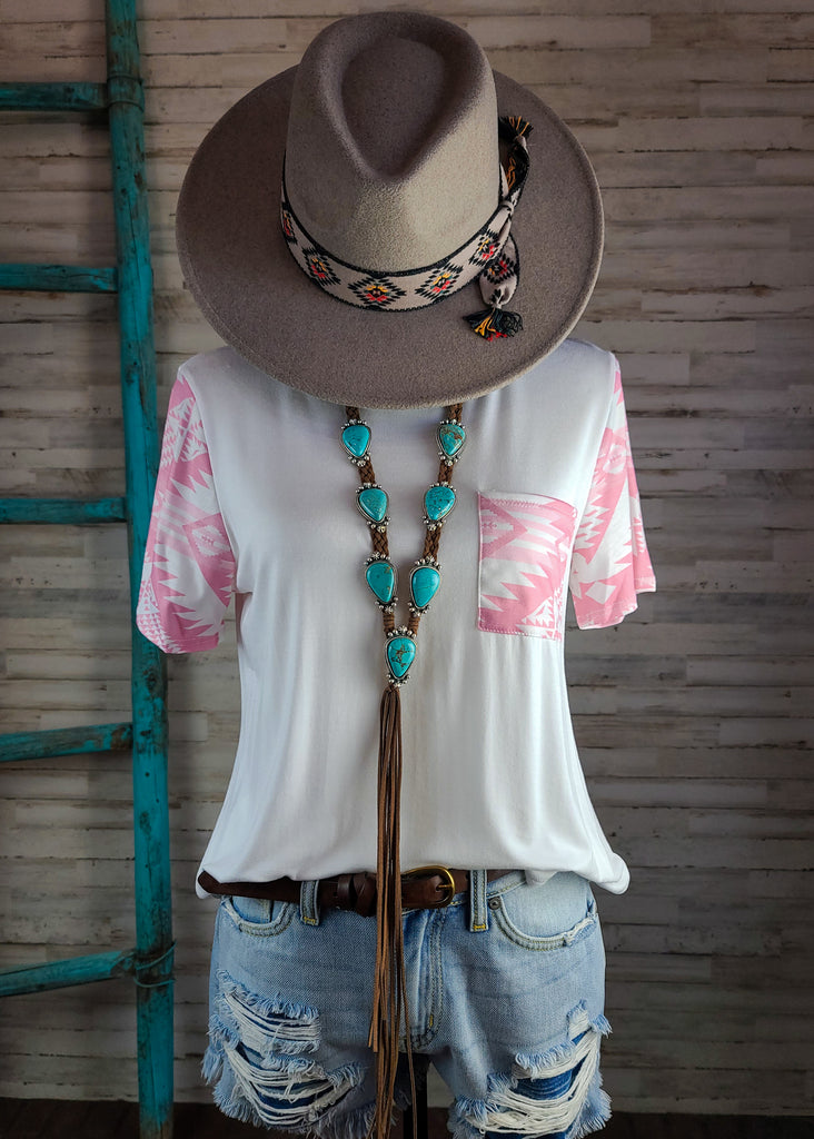 Aztec Ivory & Pink Pocket Top Tunic Avery