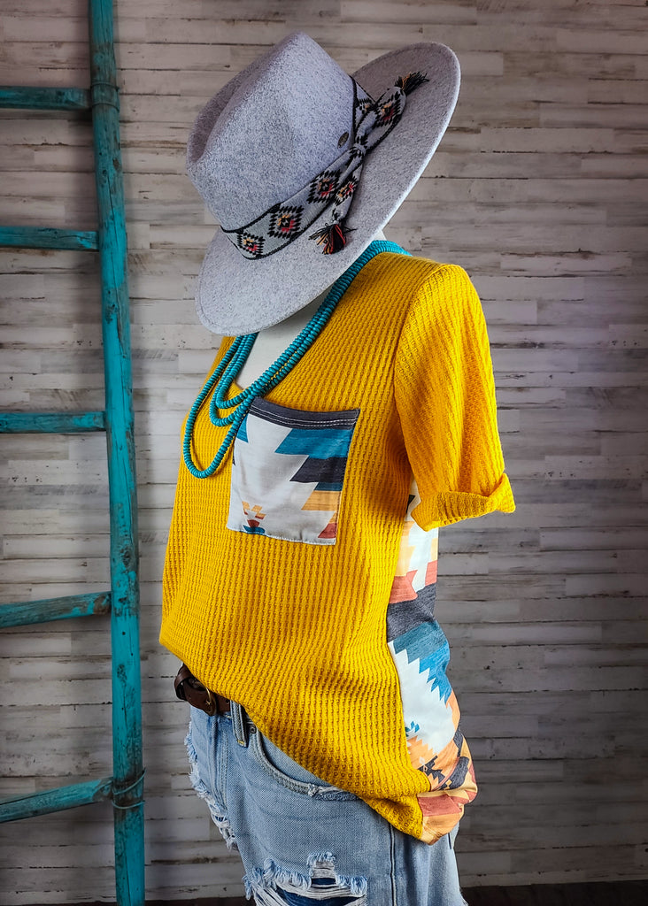 Aztec Mustard Waffle Top Tunic Tunic Avery
