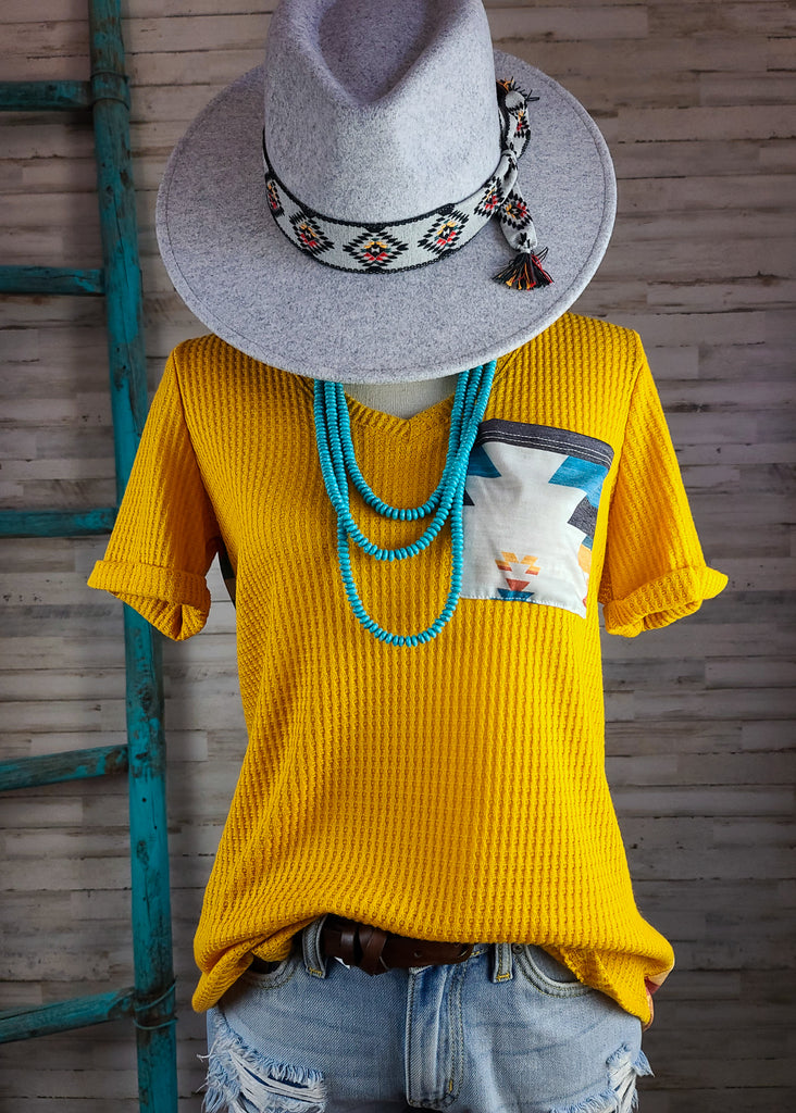Aztec Mustard Waffle Top Tunic Tunic Avery