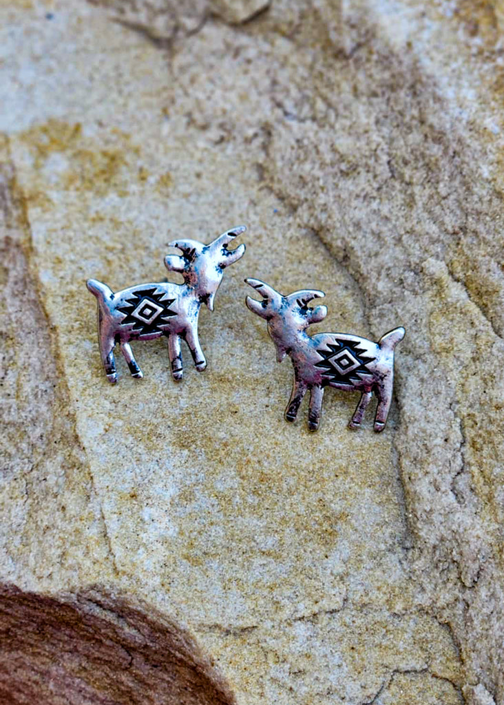 Goat Aztec Design Earrings Earrings Blue Tortoise