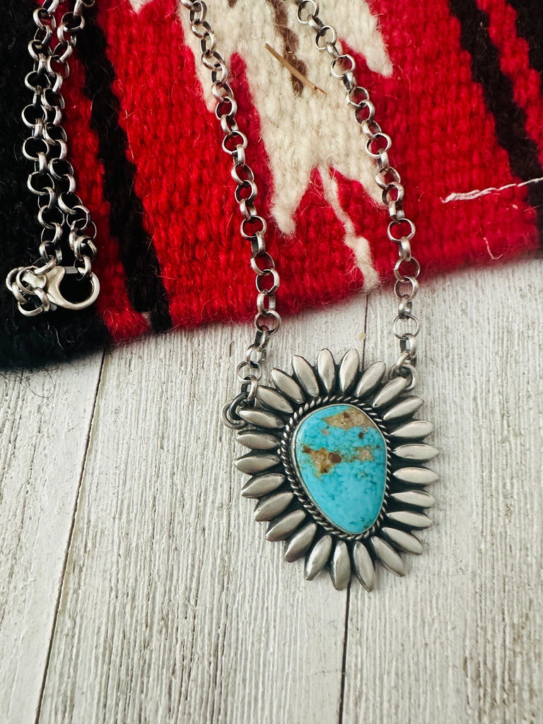 Navajo Sterling Silver & Turquoise Necklace NT jewelry Nizhoni Traders LLC   