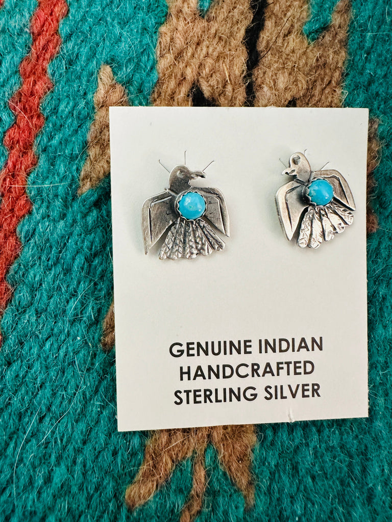 Navajo Sterling Silver & Turquoise Thunderbird Stud Earrings NT jewelry Nizhoni Traders LLC   