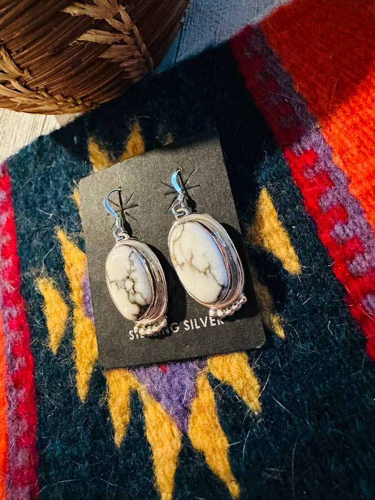 Navajo Howlite Dangle Earrings NT jewelry Nizhoni Traders LLC   