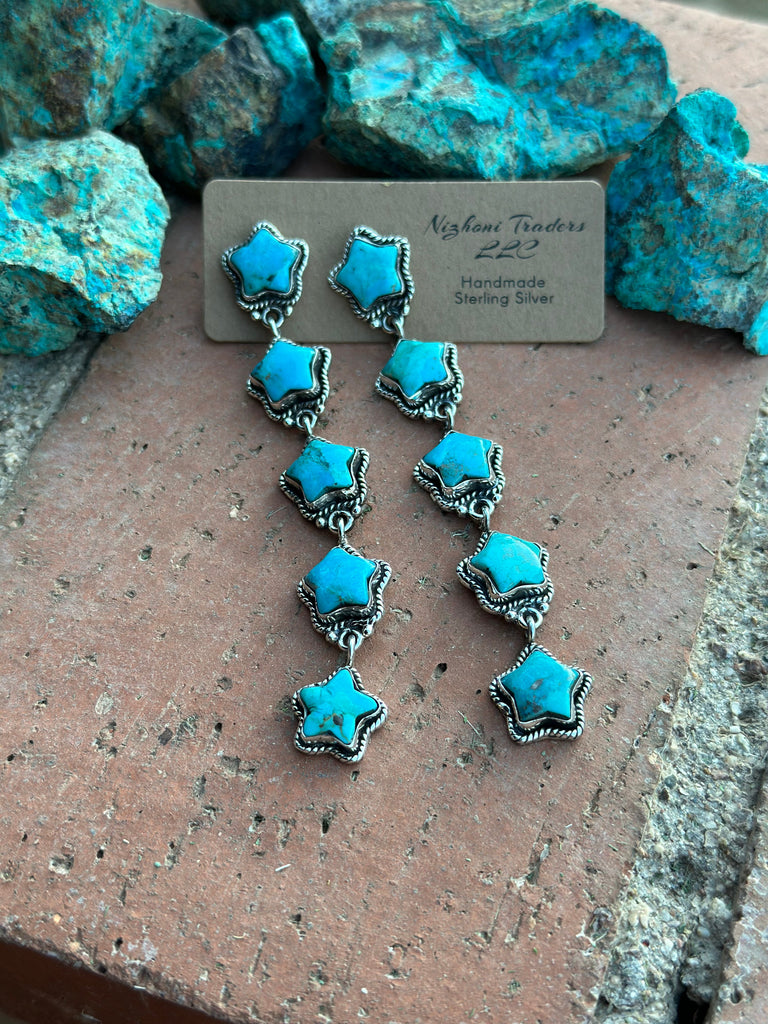 Turquoise Star Sparkler Dangles NT jewelry Nizhoni Traders LLC   