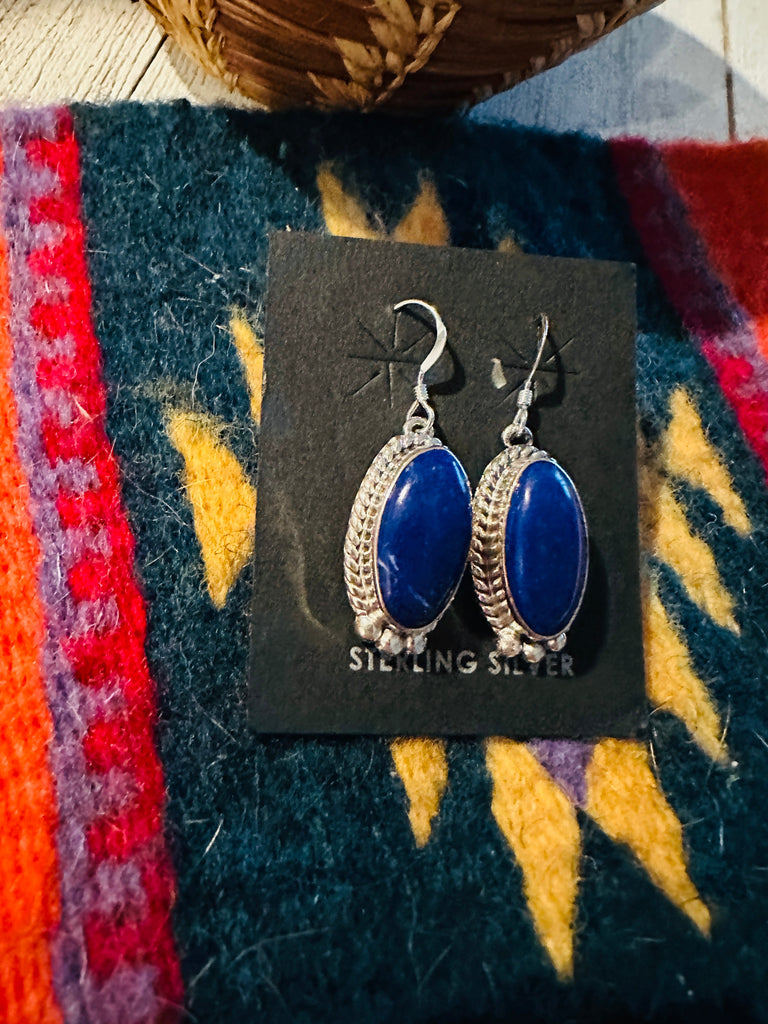 Navajo Lapis Dangle Earrings NT jewelry Nizhoni Traders LLC   